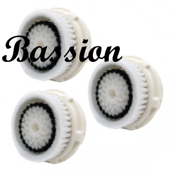 Bassion Compatible Facial Brush Replacement Heads with Caps for Sensitive Skin, 3 Pack - Click Image to Close