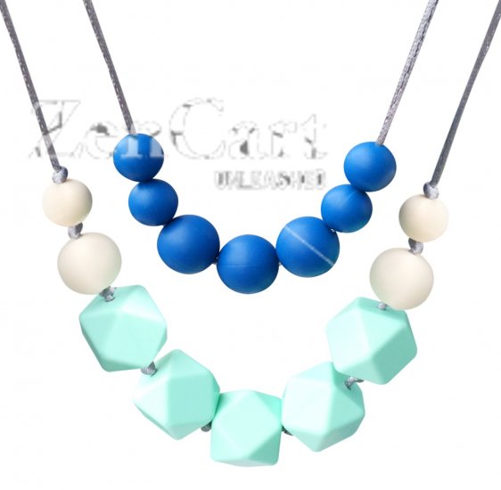 Bassion Baby Toy Silicone Teething Necklace Nursing Necklace for Mom to Wear, 4-in-1 Chewiness Baby Toys Teething Toys Teething Beads - Safety Knotted Silk Rope, BPA Free and FDA Approved - Click Image to Close