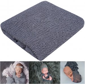 Newborn Photography Props Newborn Baby Stretch Long Ripple Wrap Yarn Cloth Blanket by Bassion,Dark Gray,One Size