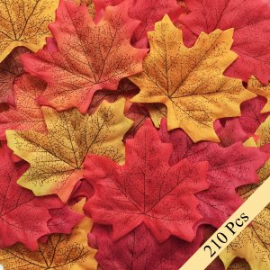Bassion 210 Pcs Assorted Mixed Fall Colored Artificial Maple Leaves for Weddings, Events and Decorating