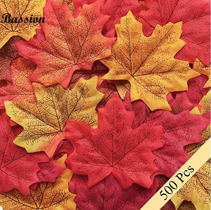 Bassion 500 Pcs Assorted Mixed Fall Colored Artificial Maple Leaves for Weddings, Events and Decorating