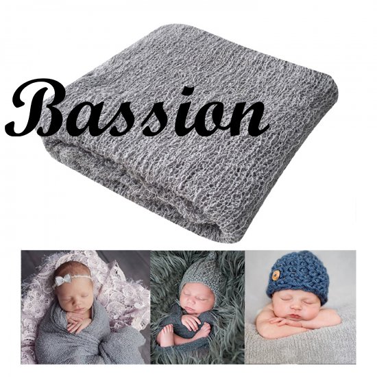 Newborn Photography Props Newborn Baby Stretch Long Ripple Wrap Yarn Cloth Blanket by Bassion, Grey, 16" x 60" - Click Image to Close