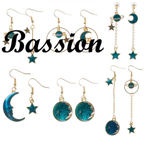 6 Pairs Enamel Planet Earrings Moon Star Earth Drop Hook Dangle for Women Girls - Click Image to Close