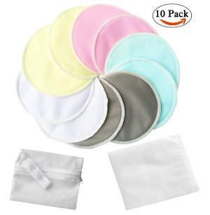 Bassion 10 Pack Organic Bamboo Nursing Pads with Laundry Bag