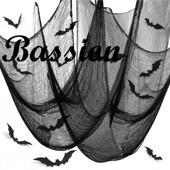 Bassion Halloween Creepy Cloth Black Cheesecloth with 12PCS Bats Stickers, Spider Webs Halloween Decorations Haunted Party Supplies Outdoor 78X197" - Click Image to Close