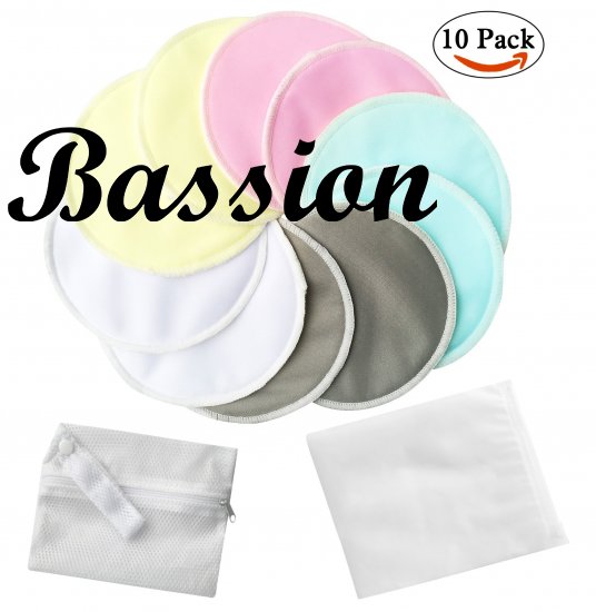 Bassion 10 Pack Organic Bamboo Nursing Pads with Laundry Bag - Click Image to Close